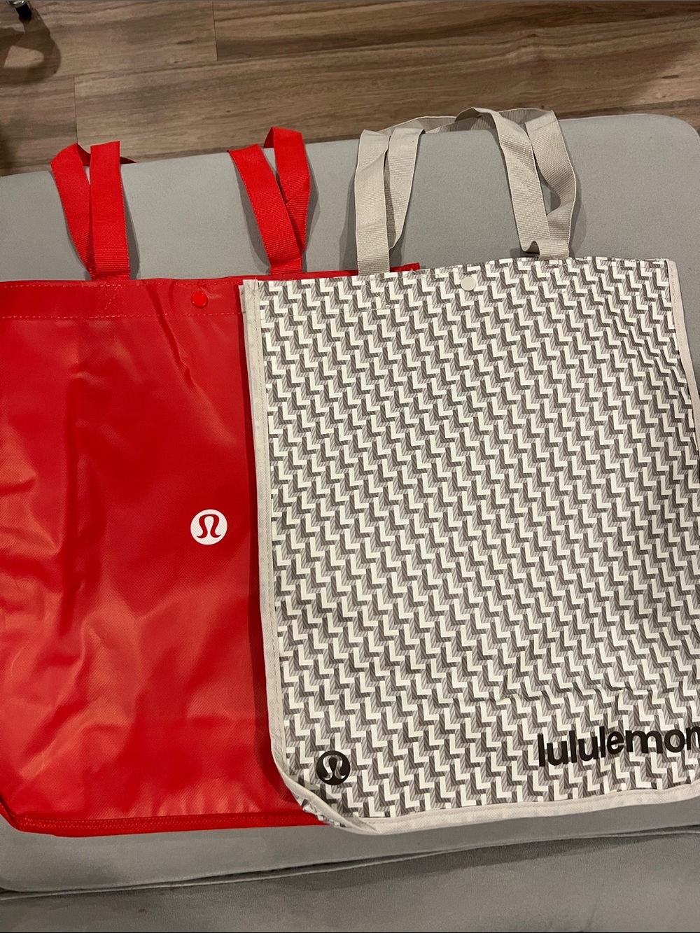 lululemon athletica Red and Gray Patterned Tote Set - 2 Large Bags